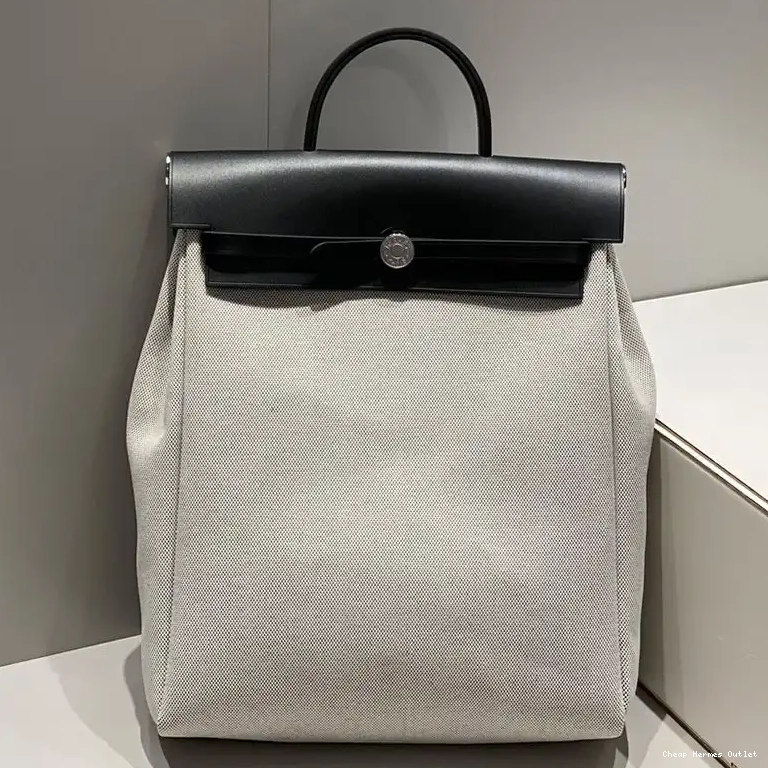 Hermes Beige Canvas A Zip Black Palladium In Backpack Herbag Hardware Dos 0507